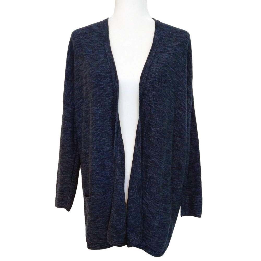 J. Jill Heather Blue Open Front Drop Shoulder Longline Cardigan Sweater Cozy